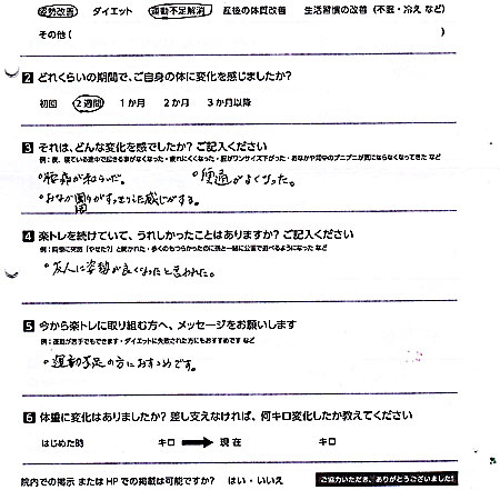 ファースト整骨院に通い、腰痛が和らぎ便通改善、お腹周りもすっきりした！